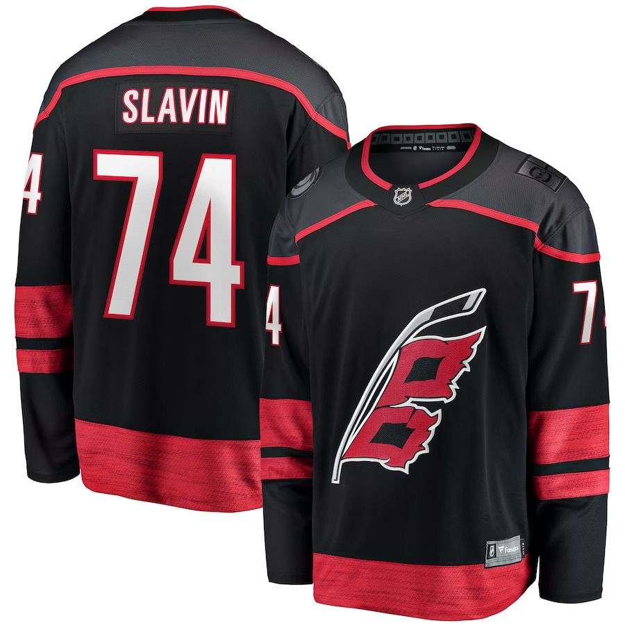 Men Carolina Hurricanes 74 Jaccob Slavin Fanatics Branded Black Home Breakaway Player NHL Jersey